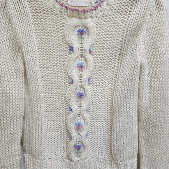 Foxmoor Sweater Womens S Cream Pastel Floral Handknit Open Weave Vintage Grandma - Picture 5 of 13